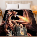  Orange Dragon & Castle Blanket ? Plush Queen Size Throw, Ultra Soft