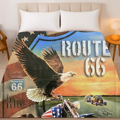 Route 66 USA Motorcycle Blanket - Plush Queen Size Throw - Extremely Soft
