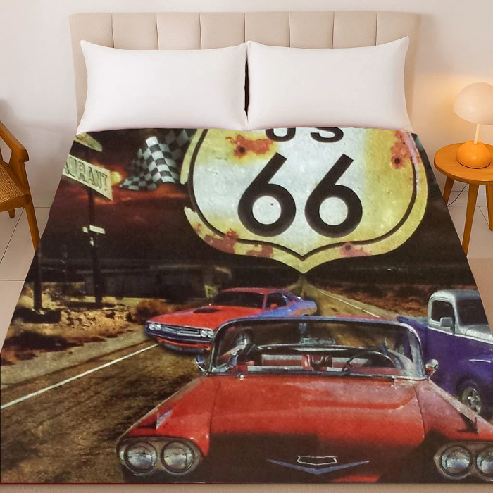 Route 66 Road Trip Blanket - Queen Size Plush Throw
