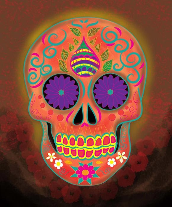 Sugar Skull Queen Size Blanket ? Extra Soft Plush - Orange