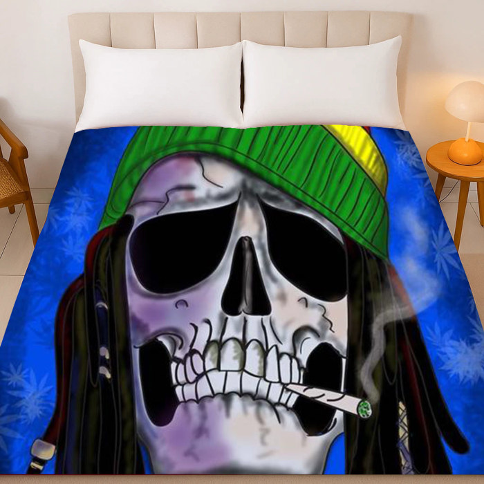 Sugar Skull Queen Size Blanket ? Extra Soft Plush - Orange