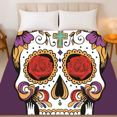 Purple Sugar Skull Queen Size Blanket ? Extra Soft & Plush