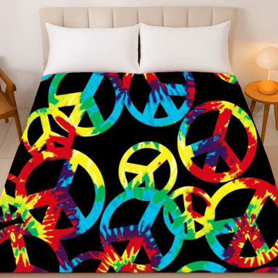 Tie Dye Hippie Peace Blanket ? Ultra Soft Queen Size Plush Throw