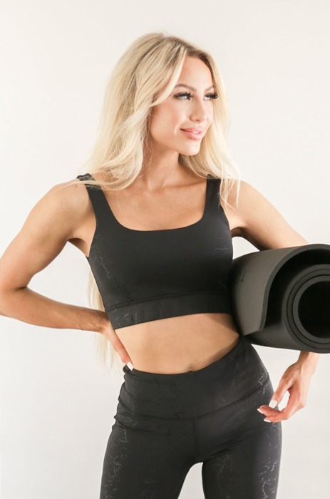 Dark Marble Foil Print Sports Bra and Legging Set