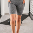 Small Charcoal Ribbed High Waist Biker Shorts