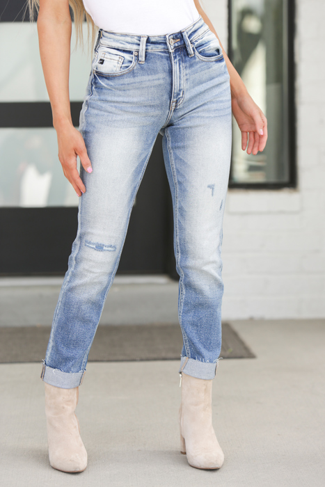 High Rise Cuffed Slim Straight