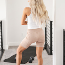 Small Oatmeal Ribbed High Waist Biker Shorts