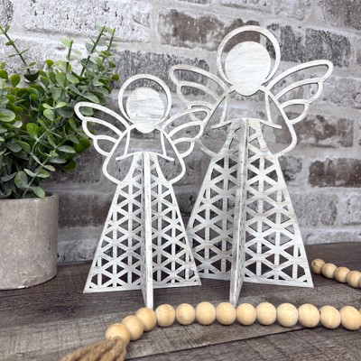 Angel Shelf Sitter Pair | Baltic Birch Christmas Angel Décor | Handcrafted Modern Wood Holiday Decoration | OBX Made