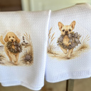 Frenchie Christmas Dog Wreath Waffle Weave Tea Towel