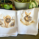 Frenchie Christmas Dog Wreath Waffle Weave Tea Towel