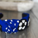 Blue Soccer Seed Beaded Team Spirit Top Knot Headband