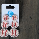 Triple Baseball Earrings Handmade Seed Bead Baseball & Softball Dangle Earrings ⚾🥎 