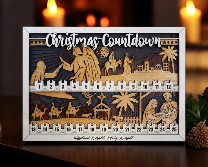 Christian Nativity Scene Wooden Christmas Advent Countdown