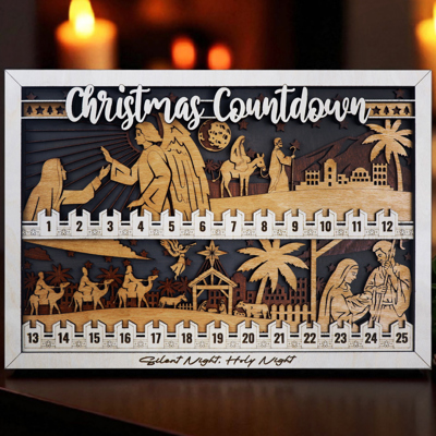 Christian Nativity Scene Wooden Christmas Advent Countdown