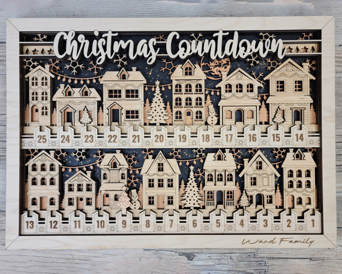 Christmas Village Handcrafted Baltic Birch Countdown Advent Display