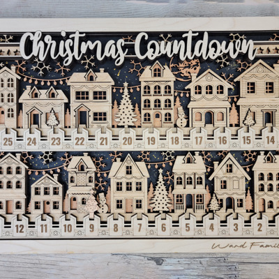 Christmas Village Handcrafted Baltic Birch Countdown Advent Display