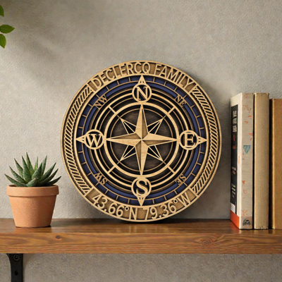 Personalized Family Compass Sign | Layered Compass Wall Art | Custom Family Name Home Decor Gift