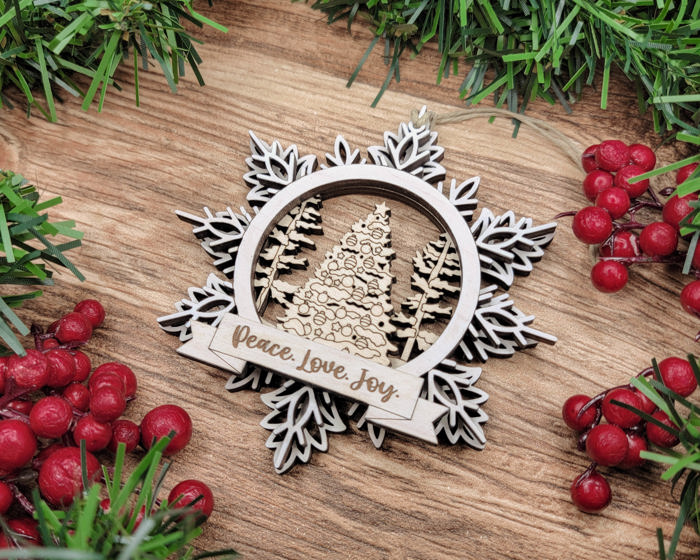 Handcrafted Winter Wonderland Ornaments | Layered Baltic Birch & Pattern Ply Snowflakes | Christmas Tree Décor with Santa, Snowman, Nativity & More