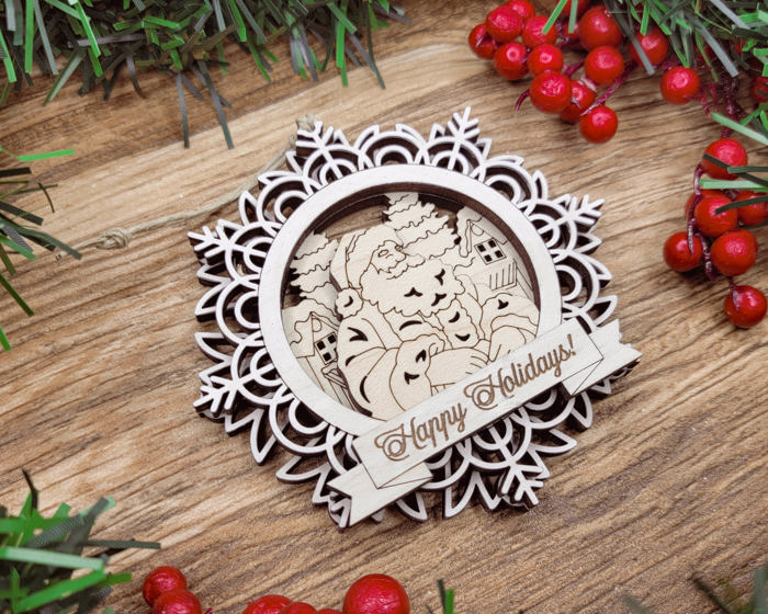 Handcrafted Winter Wonderland Ornaments | Layered Baltic Birch & Pattern Ply Snowflakes | Christmas Tree Décor with Santa, Snowman, Nativity & More