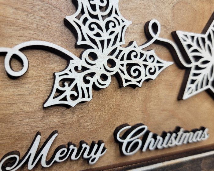 Personalized Holiday Line Art Signage Handcrafted Baltic Birch | OBX Made Christmas Mantel Décor | Minimalist Wood Christmas Sign