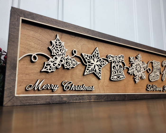 Personalized Holiday Line Art Signage Handcrafted Baltic Birch | OBX Made Christmas Mantel Décor | Minimalist Wood Christmas Sign