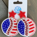 Patriotic Baseball Earrings Handmade Seed Bead Baseball & Softball Dangle Earrings ⚾🥎 