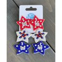  Handmade Patriotic Red White and Blue Triple Stars Earrings