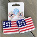  Patriotic Red White and Blue USA American Flag Seed Beaded Earrings
