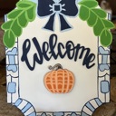  Welcome Sign – 18” Birch Wood, OBX Hand-Painted , Interchangeable Mini Seasonal Pieces, Chinoiserie Preppy Blue Decor
