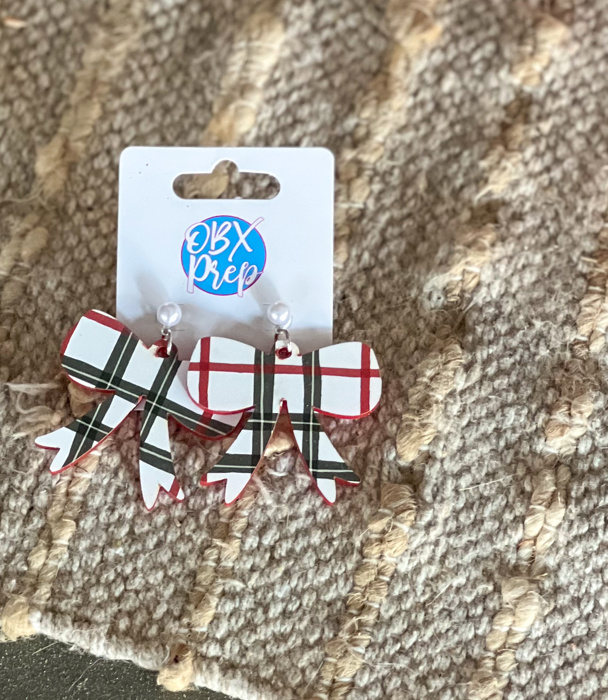 Holiday Plaid Bow Earrings – Handcrafted in the Outer Banks - Gifts for Women