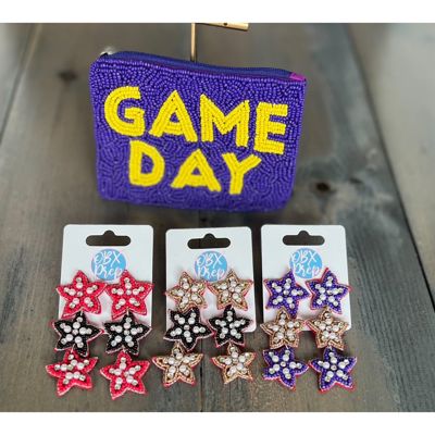 Team Spirit Game Day Triple Stars Seed Beaded Earrings – Shine Bright on Game Day!