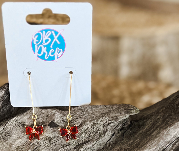 Red Cubic Zirconia Bow Drop Earrings 