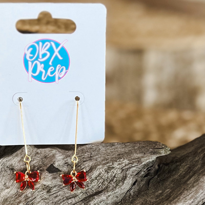 Red Cubic Zirconia Bow Drop Earrings 