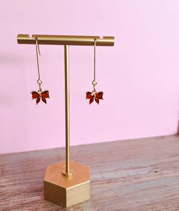 Red Cubic Zirconia Bow Drop Earrings 