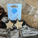  Gold and Black Star Seed Beaded Drop Earrings 
