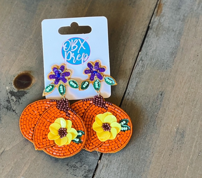 Pumpkin Patch Seed Beaded Drop Earrings