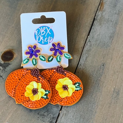 Pumpkin Patch Seed Beaded Drop Earrings