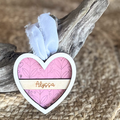 Personalized Handmade Heart Ornament, Bag Tag & Car Charm