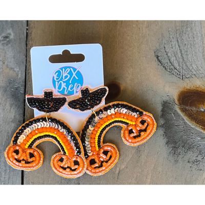Halloween Rainbow With Pumpkin Seed Bead Drop Earrings