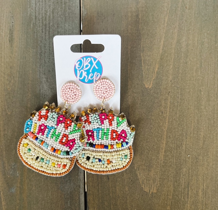 Birthday Cake with Candles Seed Beaded Dangle Earrings