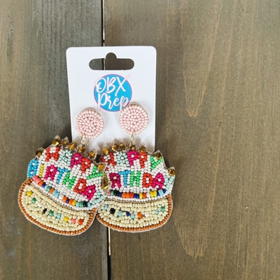 Birthday Cake with Candles Seed Beaded Dangle Earrings