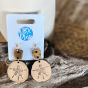  Hand-Painted Sand Dollar Wood Earrings with Gold Metallic Edging