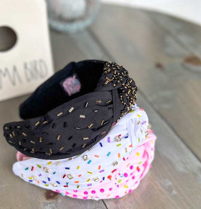 Jane Exclusive- Handmade Confetti Beaded Top Knot Headband – Sparkle & Style in Every Wear! 🎉✨