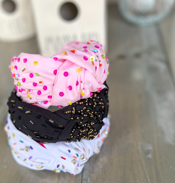 Jane Exclusive- Handmade Confetti Beaded Top Knot Headband – Sparkle & Style in Every Wear! 🎉✨