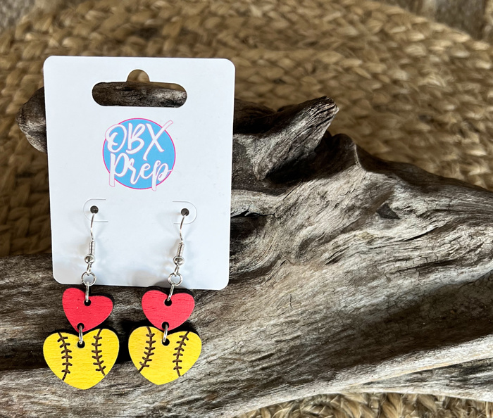 Hand-Painted Softball & Baseball Heart Dangle Earrings – Game Day Ready! ⚾💛