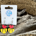 Softball- Yellow Hand-Painted Softball & Baseball Heart Dangle Earrings – Game Day Ready! ⚾💛