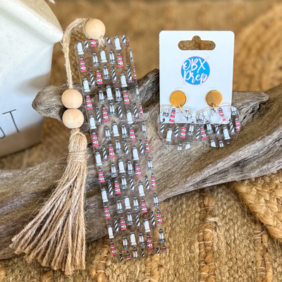 Lighthouse Acrylic Hoop Earrings | Coastal Dangle Earrings with Gold Stud