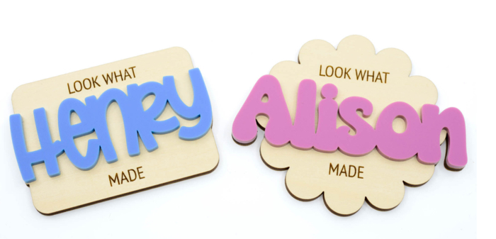 Personalized "Look What [Custom Name] Made!" Personalized Wooden Magnet, Children's Art Magnets