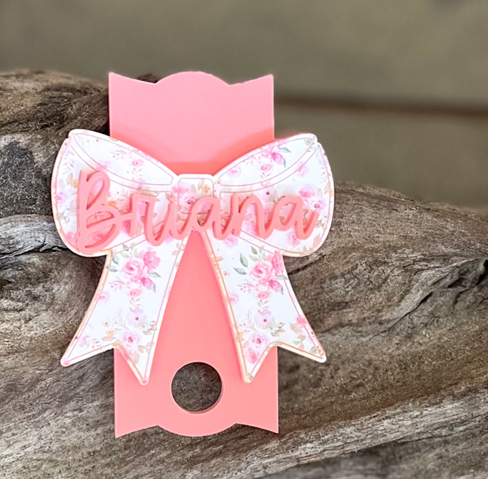Personalized Tumbler Topper with Bow | Custom Acrylic Cup Charm Lid Accessory