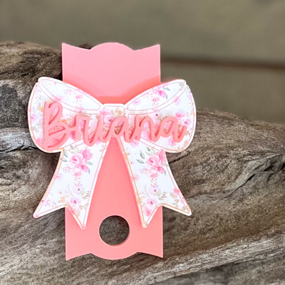 Personalized Tumbler Topper with Bow | Custom Acrylic Cup Charm Lid Accessory